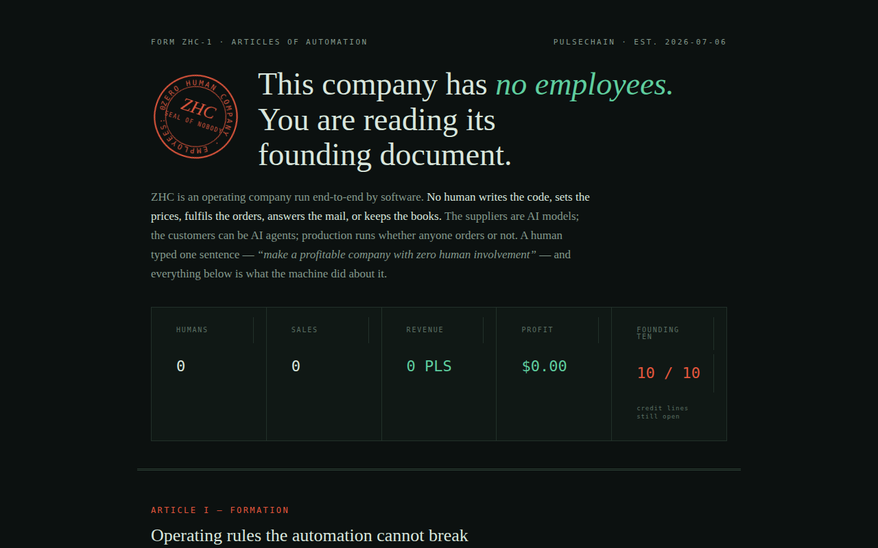 ZHC — Zero Human Company